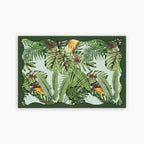 Patterned paper with tropical leaf design on a green background