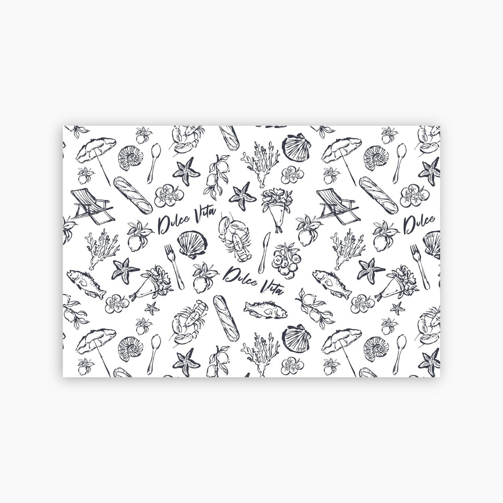 Pattern of black line art on a white background with 'Dolce Vita' text.