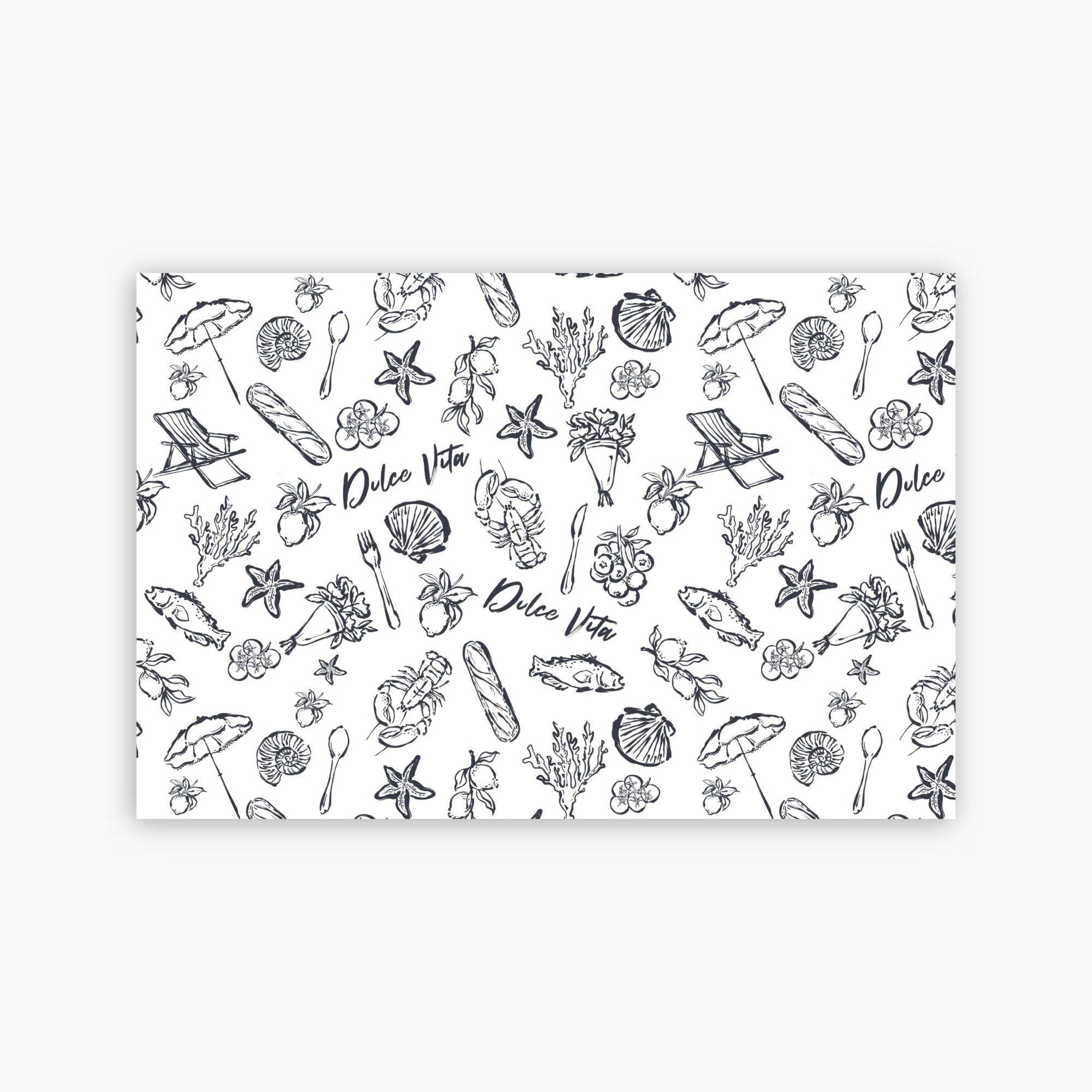 Pattern of black line art on a white background with 'Dolce Vita' text.