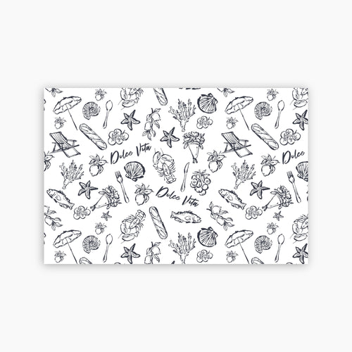 Pattern of black line art on a white background with 'Dolce Vita' text.