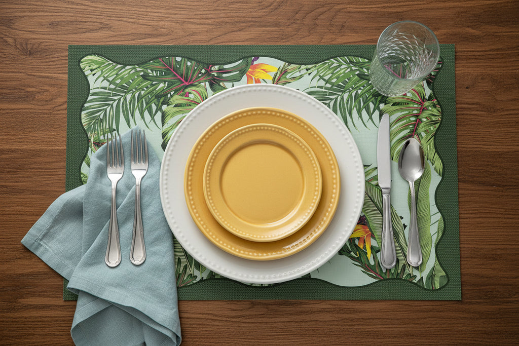 Tropical leaf pattern on a green border