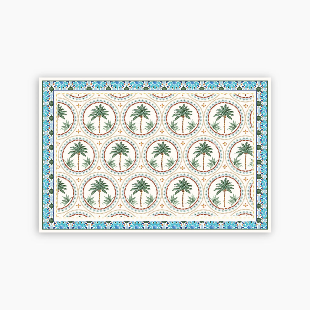 Decorative mat with palm tree pattern on a white background