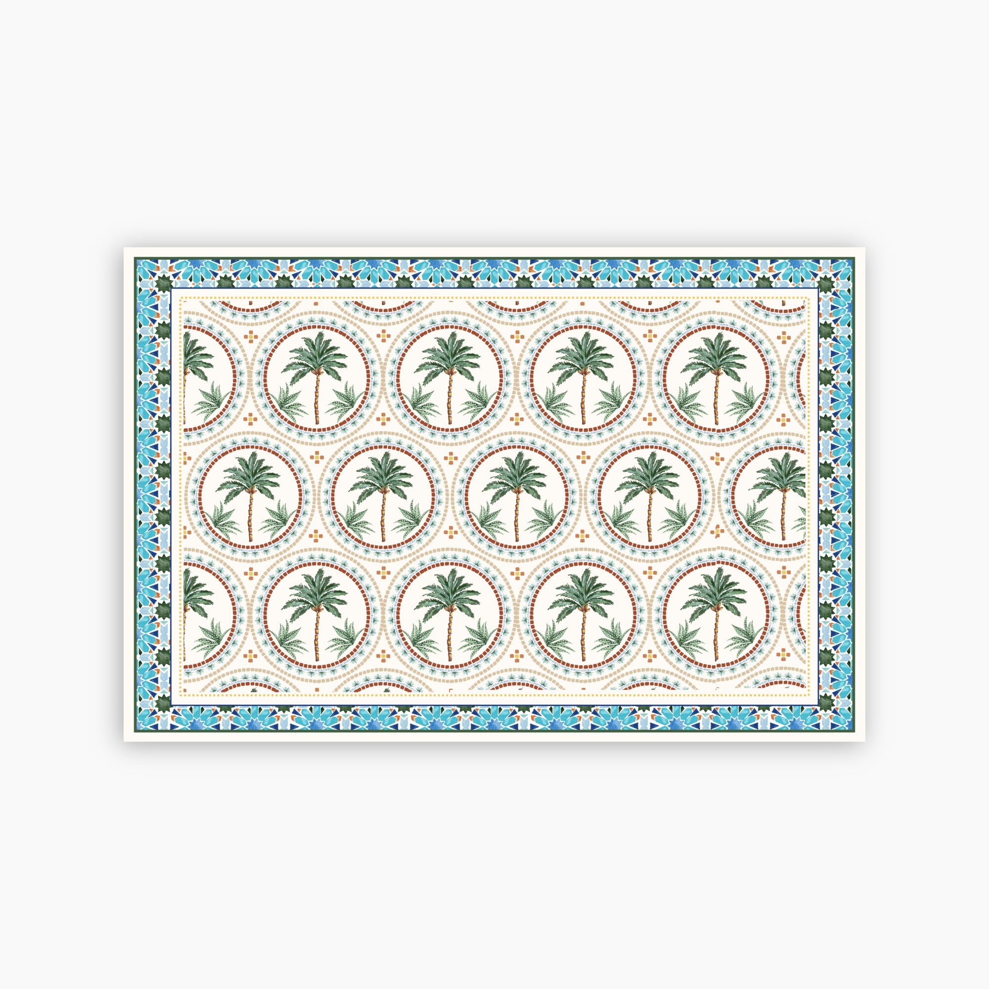 Decorative mat with palm tree pattern on a white background